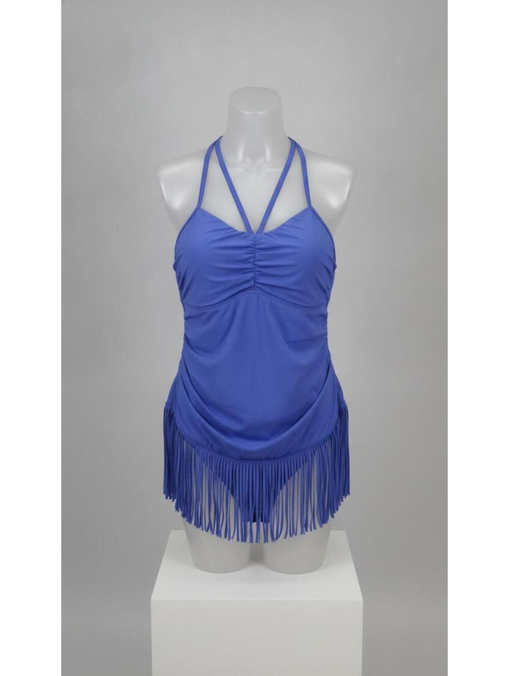 Blue Fringe Ruched One Piece Swimsuit Size 22 Wide